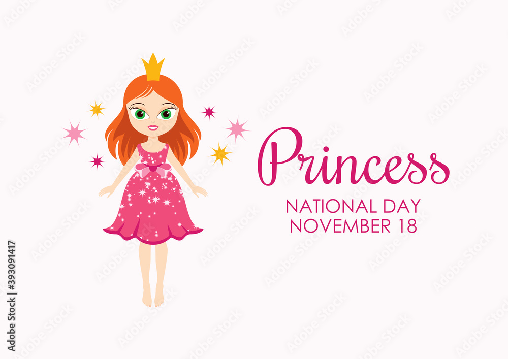 National Princess Day vector. Cute little girl in a princess dress vector. Princess in a pink dress vector. Princess Day Poster, November 18. Important day National Princess Day vector. Cute little girl in a princess dress vector. Princess in a pink dress vector. Princess Day Poster, November 18. Important day