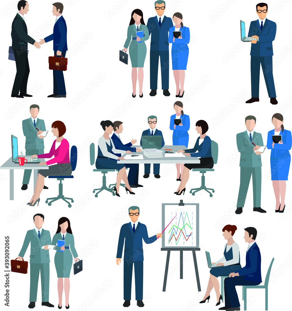  office worker workgroup. business people icons. Office worker workgroup workflow businessmen and businesswomen icons set isolated vector illustration