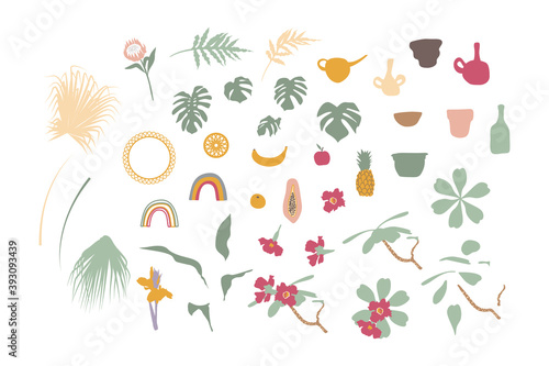 Wallpaper Mural Set of boho tropical house plants and home decor objects. Stock flat vector illustration. Torontodigital.ca