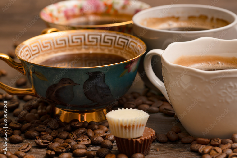 Fototapeta premium porcelain cups of coffee