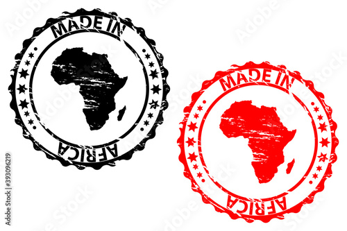 Made in Africa - rubber stamp - vector - Africa continent map pattern - black and red
