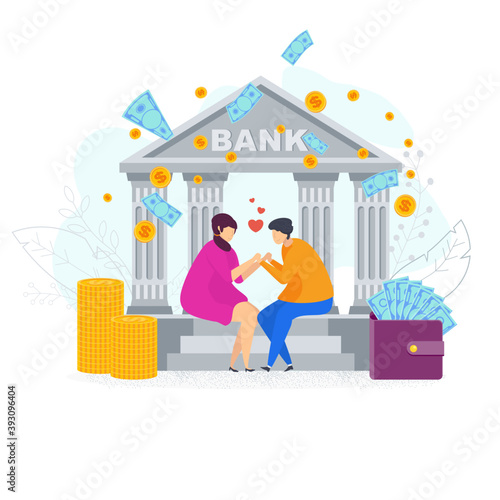 Family budget. Banking. Flat cartoon vector illustration.