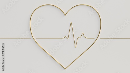Wallpaper Mural 3d render gold pulse in heart icon on white background Torontodigital.ca