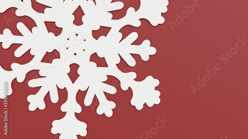 3d render white snowflake on red background