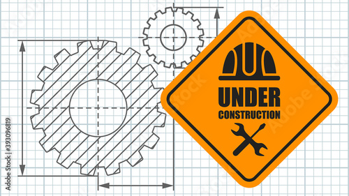 Warning sign under construction on poster template. Logo concept