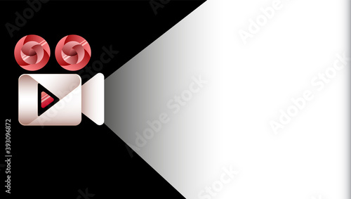 Video film camera as a button to play. Icon with background for client’s letters or images. Vector illustration for posters, postcards, flyers or prints. Eps10