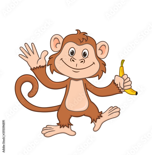 funny monkey with banana. vector illustration in cartoon style isolated on white background.