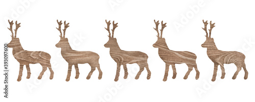 Various wooden Reindeers isolated against white background