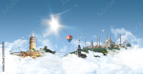 Istanbul Heaven - photographic composition of famous landmarks of Istanbul, Turkey