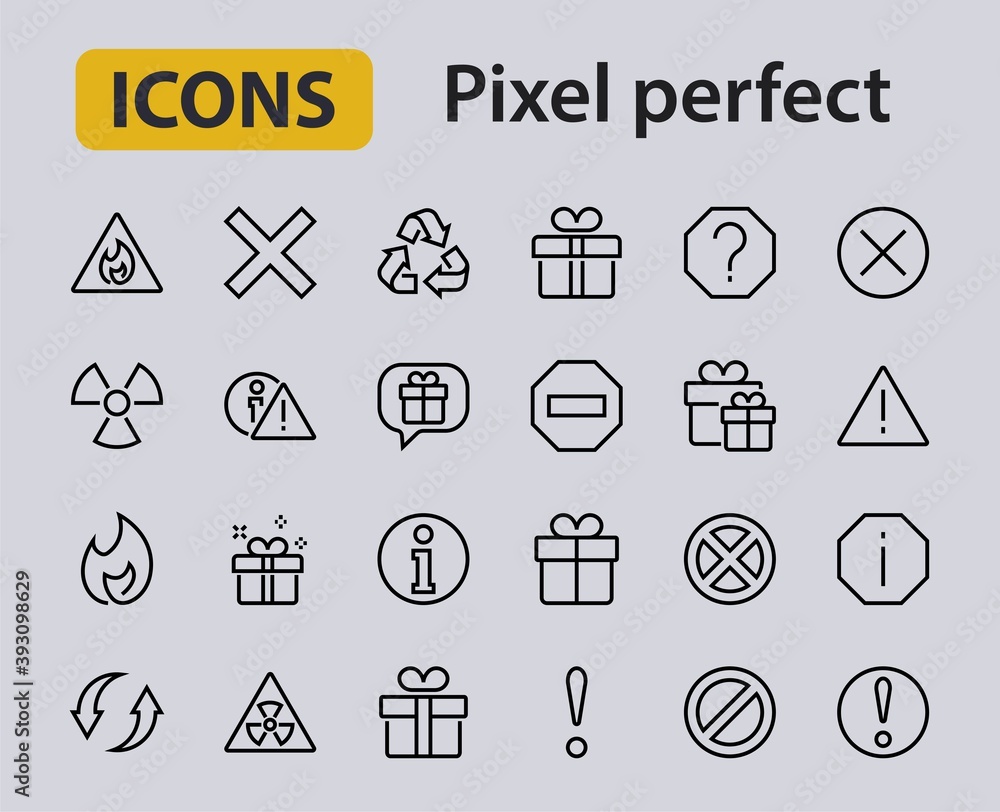WARNINGS simple set of thin line vector icons. Contains icons such as warning, exclamation mark, reuse, warning sign and more. Editable stroke. Vector illustration WARNINGS simple set of thin line vector icons. Contains icons such as warning, exclamation mark, reuse, warning sign and more. Editable stroke. Vector illustration