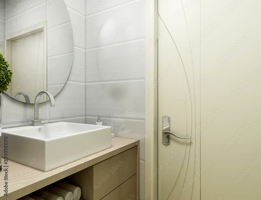 Fototapeta premium Clean modern residential bathroom and toilet design, which is equipped with washstand, toilet and shower equipment,