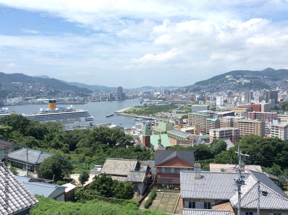 Unique Nagasaki cityscape with stairs