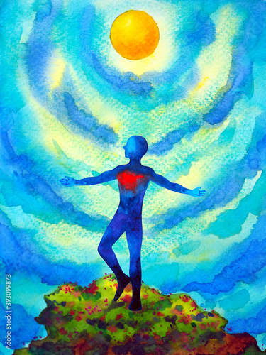 human heal heart love spirit mind health spiritual mental energy connect to the universe power abstract art watercolor painting illustration design