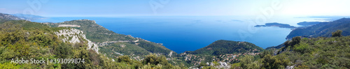 View of Eze village and the French Riviera from the Grande Corniche mountain, South of France