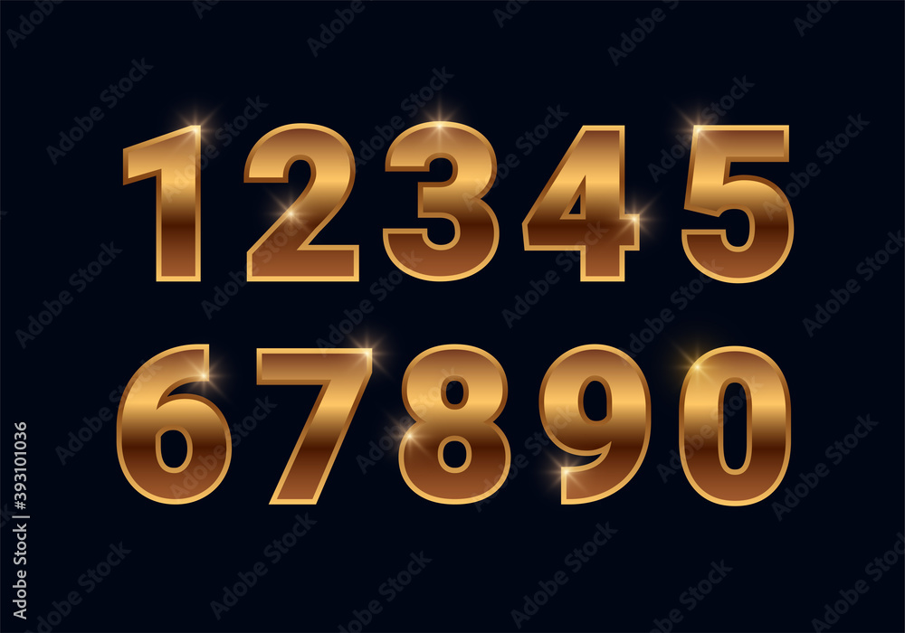 Bronze shiny numbers set, golden font signs isolated on black background. Luxury fashion metallic copper typography design for decoration, design, web, advert, greeting card. Vector illustration Bronze shiny numbers set, golden font signs isolated on black background. Luxury fashion metallic copper typography design for decoration, design, web, advert, greeting card. Vector illustration