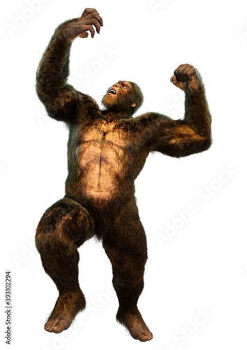 3D Rendering Sasquatch on White