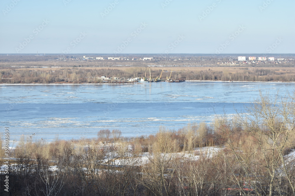 panorama of the Volga River in spring