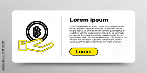 Line Hand holding Bitcoin icon isolated on white background. Blockchain technology, digital money market, cryptocoin wallet. Colorful outline concept. Vector.