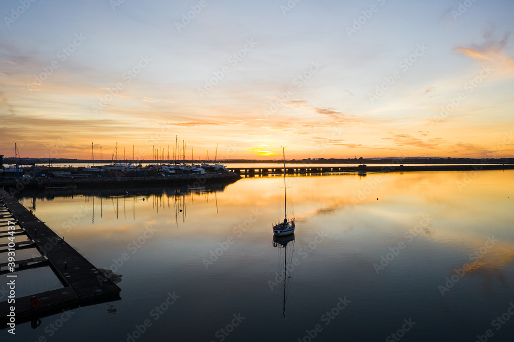 A Beautiful sunset over the marina in a small Irish town Malahide