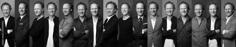 Collage from a man in front of a colored background