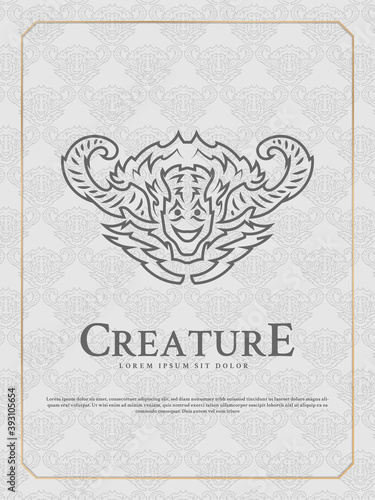 Illustration of horned mythical creature with line art concept, can be used for logo, identity, tattoo, t-shirt design, card, poster or wallpaper