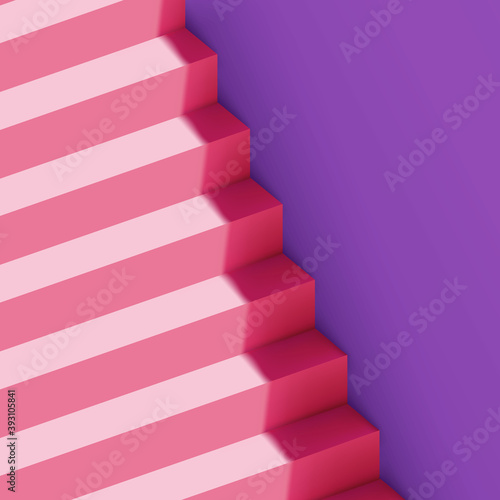 3d realistic trendy pink, red and blue pastel minimalist stairs architecture vector background
