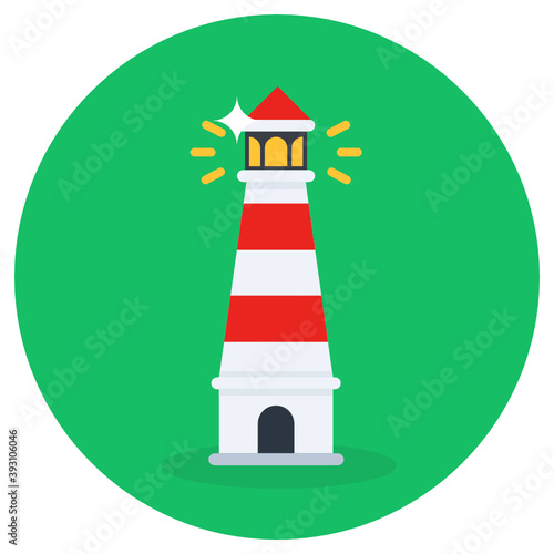  Flat rounded vector of lighthouse, tower house 