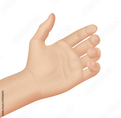 Woman hand on white background, realistic vector illustration