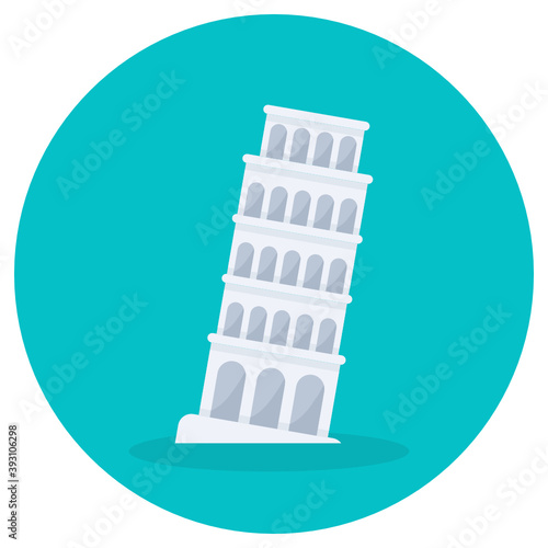 
A flat icon of leaning pisa tower in italy, landmark
