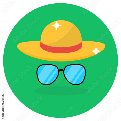 
Hat with goggles depicting beach equipment in flat icon
