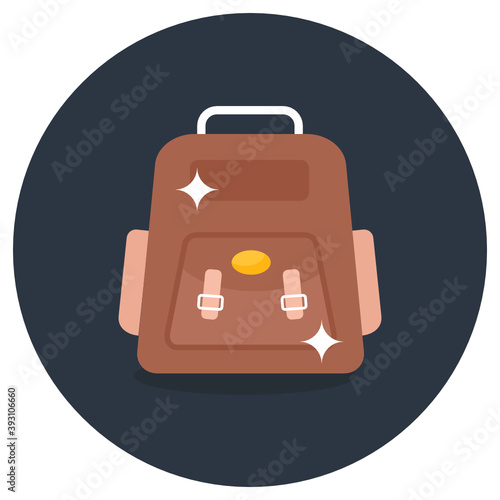 
Icon of travelling rucksack, backpack in flat style 
