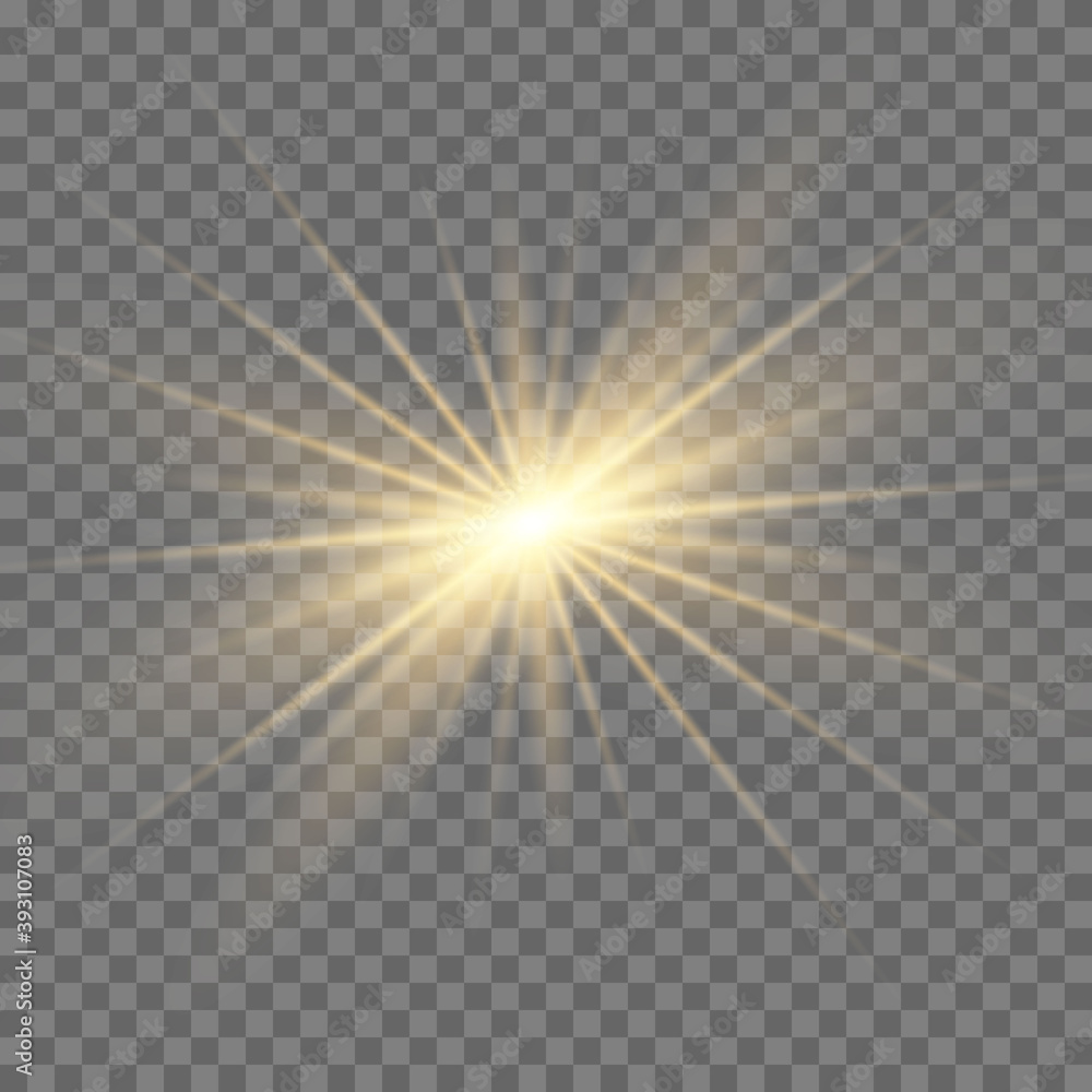 Naklejka premium Gold or white glowing light burst explosion transparent.