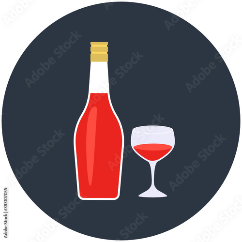 
Whiskey in a glass having bottle aside, flat icon
