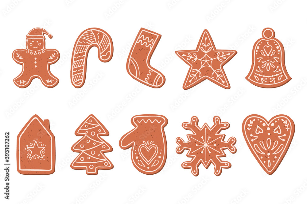 Christmas gingerbread cookies in flat style. Christmas gingerbread cookies in flat style.