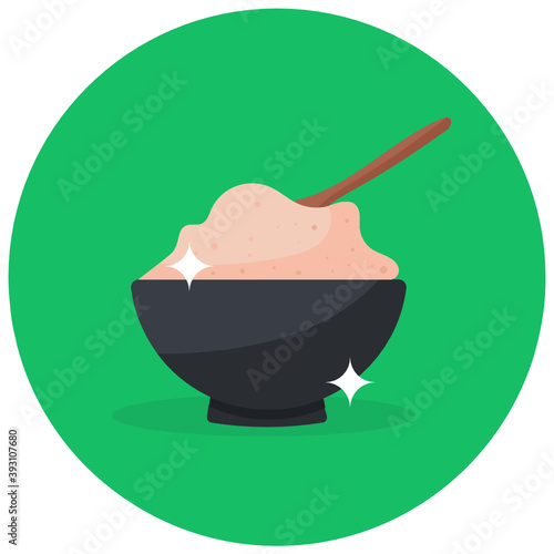 
Rice bowl with spoon, icon design of boiled rice 
