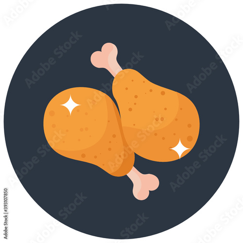 
Chicken piece, flat rounded vector icon of drumsticks
