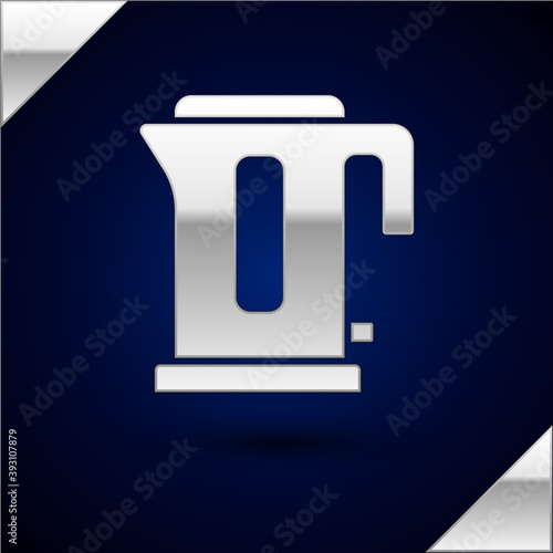 Silver Electric kettle icon isolated on dark blue background. Teapot icon. Vector.