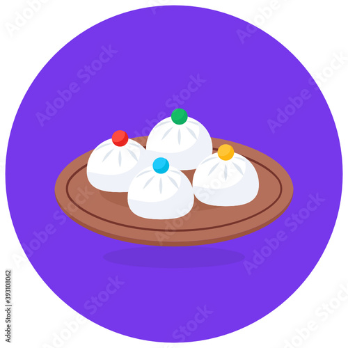 
Design of dumplings served in a tray, editable flat rounded vector 
