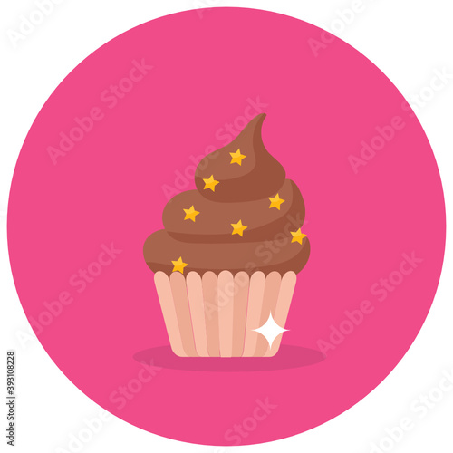 
Cupcake having sprinkles on it, dessert flat rounded vector 
