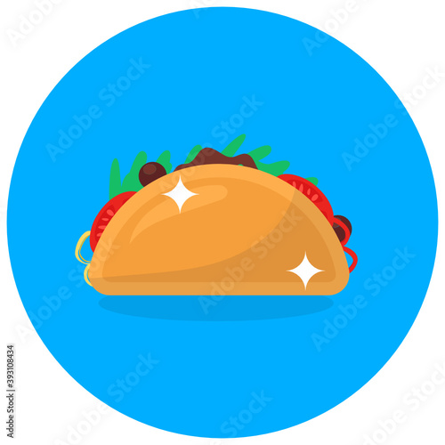 
Mexican tacos vector, flat rounded icon of snack 
