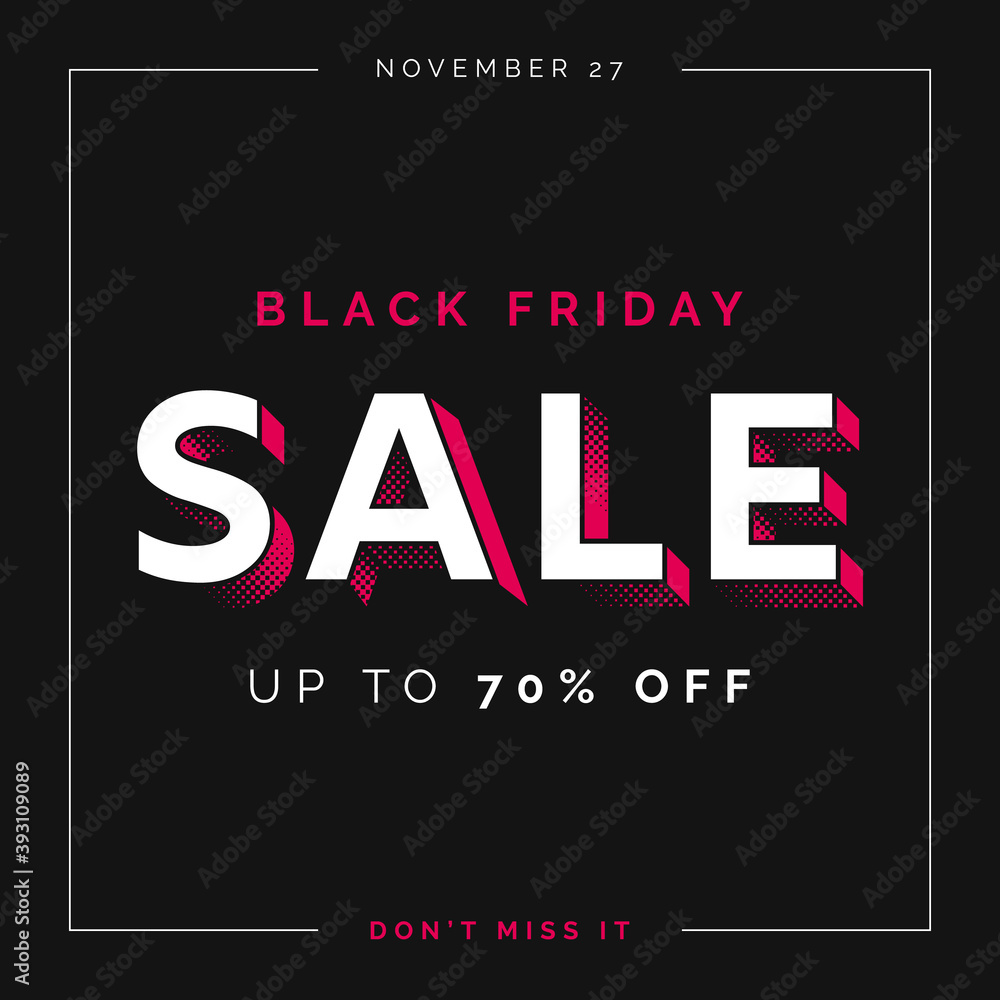 Black Friday Social Media Ad Advert Design Template with Creative 3D Halftone Typography Text. Vector for Black Friday Sale 2020 Promotion Advertisement or Banner.