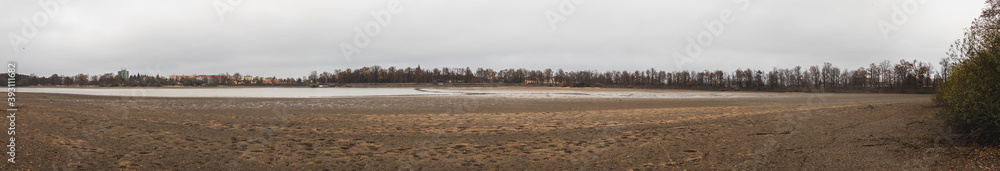 Empty drained pond, autumn, Pond Svet, Trebon Czech republic