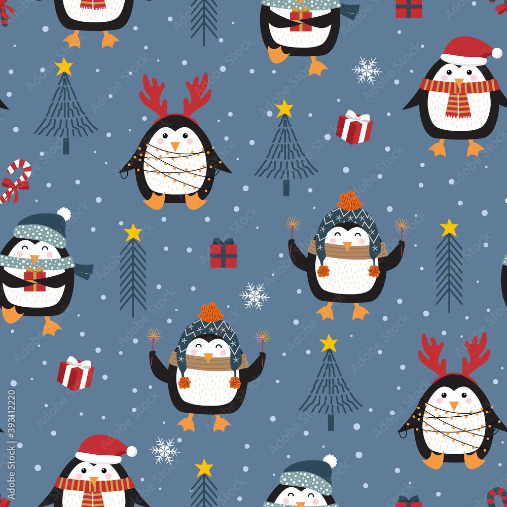 Christmas seamless pattern with penguin background, Winter pattern, wrapping paper, winter greetings, web page background, Christmas and New Year greeting cards Christmas seamless pattern with penguin background, Winter pattern, wrapping paper, winter greetings, web page background, Christmas and New Year greeting cards