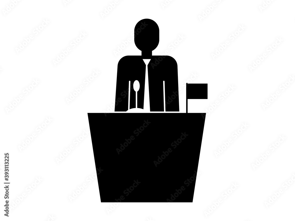 Politician, public speaker on a podium with a microphone. Icon isolated on a white background. Politician, public speaker on a podium with a microphone. Icon isolated on a white background.
