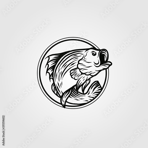 bass fish circle logo vintage vector template illustration design