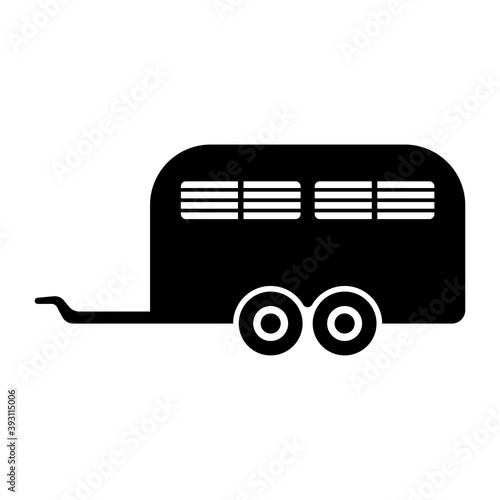 Livestock trailer icon. Black silhouette. Side view. Vector flat graphic illustration. The isolated object on a white background. Isolate.