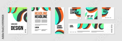 Set of abstract template layouts with creative shapes, suitable for business project events, flyers/leaflet, banner ads, brochure covers, identity, and social media posts. Vector backgrounds.