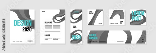 Set of abstract template layouts with creative shapes, suitable for business project events, flyers/leaflet, banner ads, brochure covers, identity, and social media posts. Vector backgrounds.