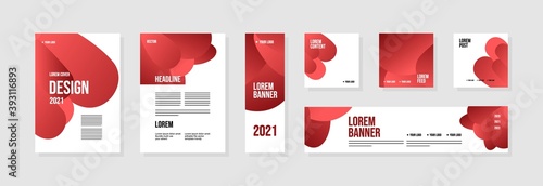 Set of abstract template layouts with creative shapes, suitable for business project events, flyers/leaflet, banner ads, brochure covers, identity, and social media posts. Vector backgrounds.