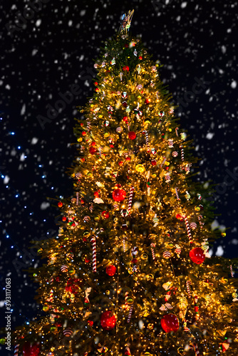Obraz na płótnie Ornate Christmas tree at night outdoors. National Christmas Tree. w salonie